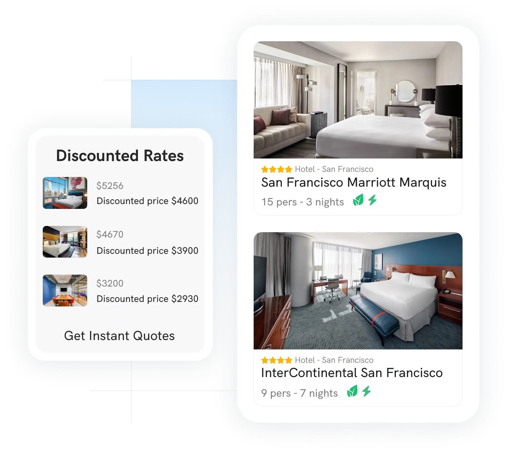 Group hotel reservations, hotel room search results with discounted rates