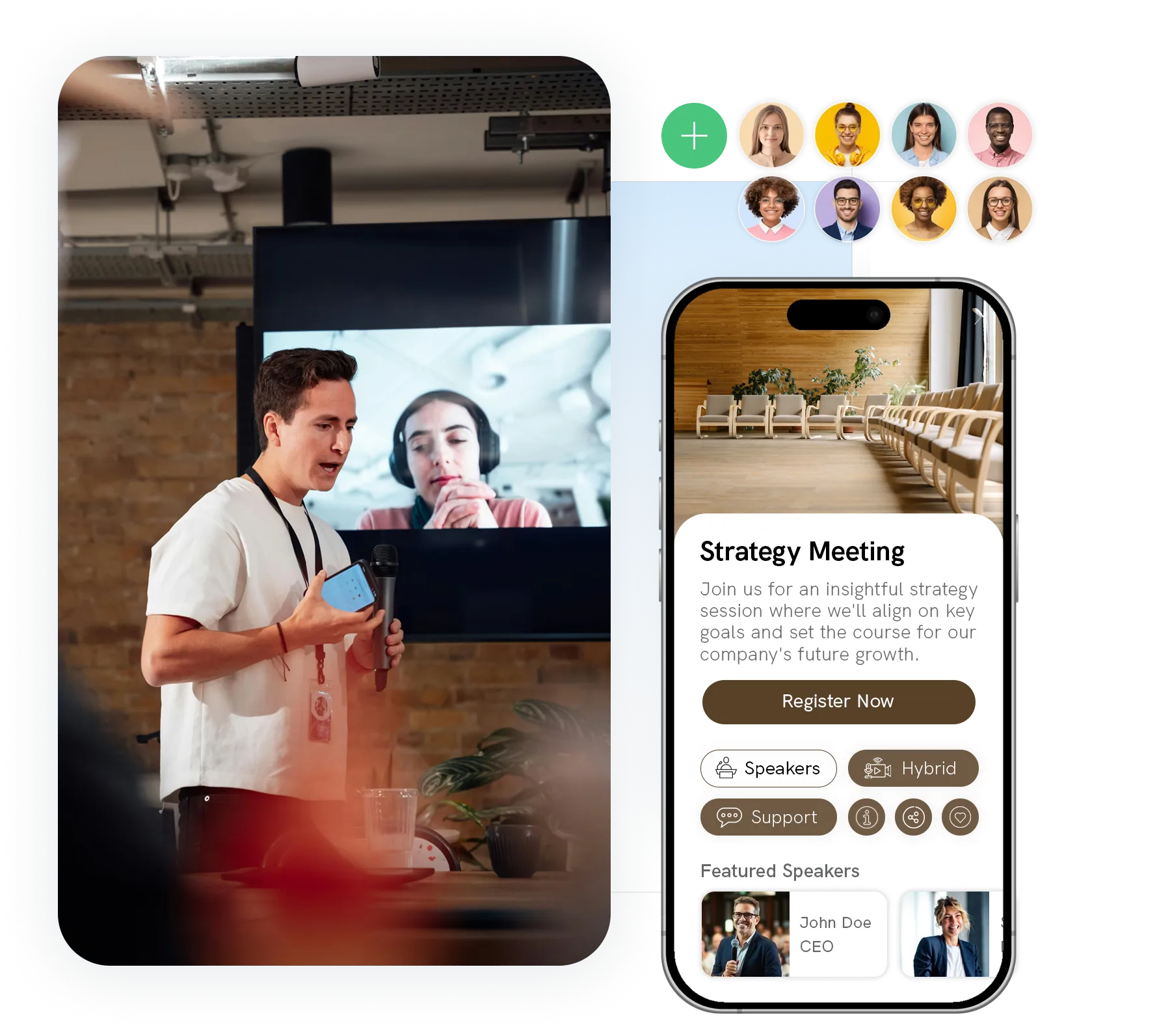 Meeting registration technology, keynote speaker at an event with meeting invite