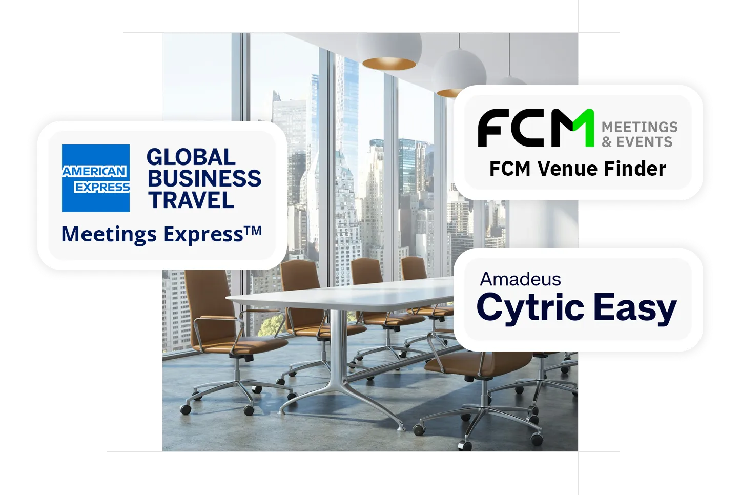 Amex GBT Meetings Express, FCM Venue Finder, Amadeus Cytric Easy