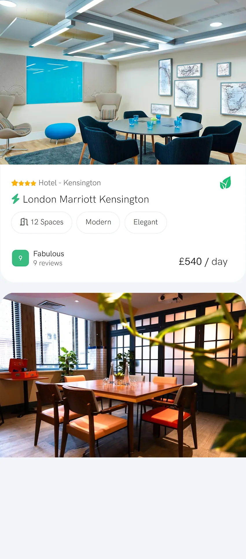 Venue sourcing technology, meeting room search results